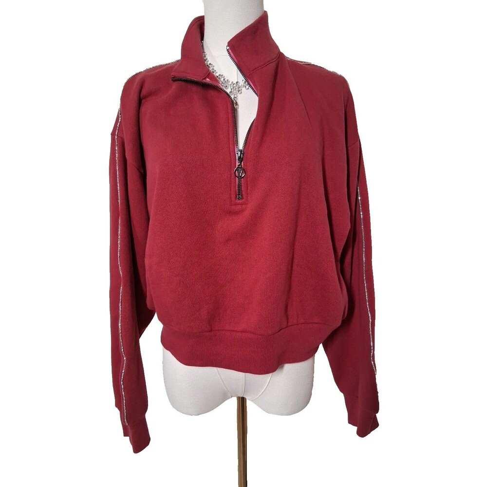 Victoria Secret Dark red, cropped, quarter-zip sweatshirt with Rhinestones Bling